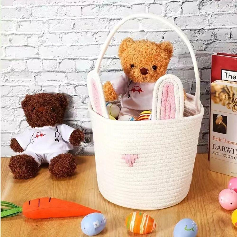 Woven Children Bunny Tote Basket Empty Living Room Organizer Easter Baskets for Kids