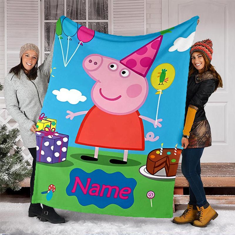 Personalized Custom Name Blanket - Peppa Pig Print Design,Blanket for Sofa,Bed,Travel,Camping - Soft and Warm, Great Gift