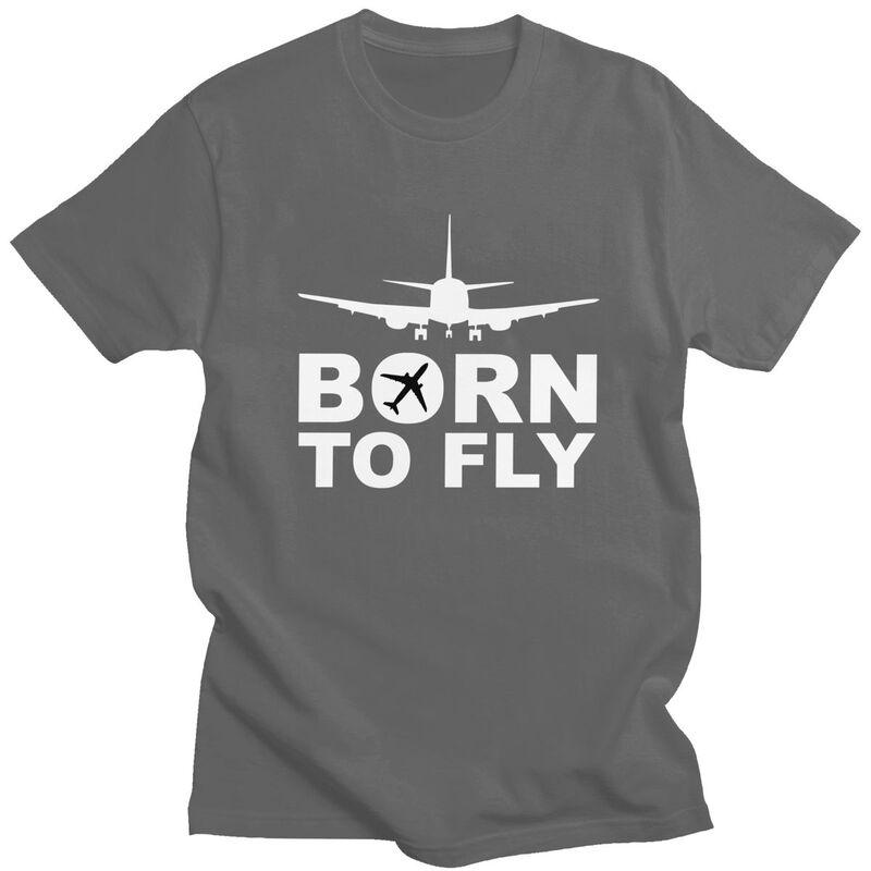 Individuelles Born To Fly Flugzeug T-Shirt Herren Kurzarm 100% Baumwolle T-Shirt Lässig Luftfahrt Flugzeug Pilot Geschenk T-Shirts Mode T-Shirt