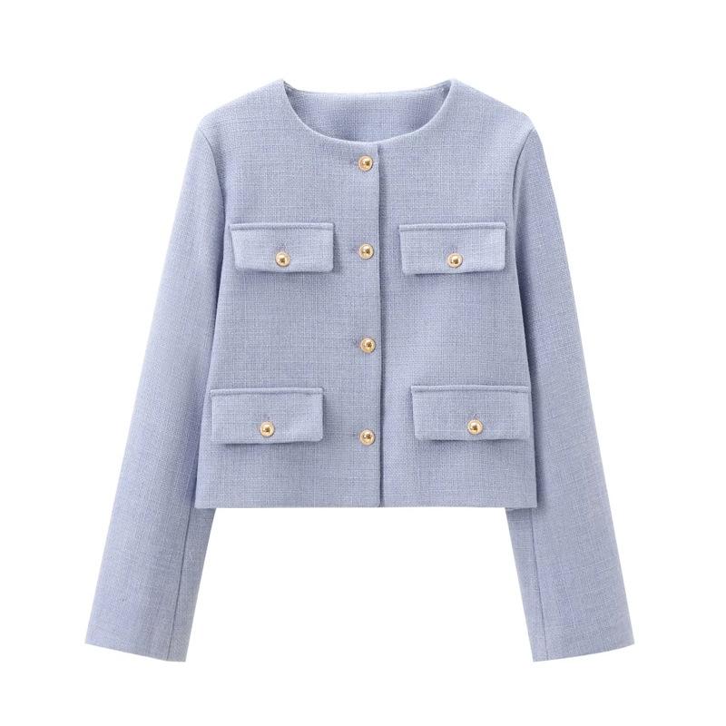 Chaqueta de tweed corta para mujer, abrigo elegante de manga larga con botones, abrigos cortos para mujer, otoño y primavera