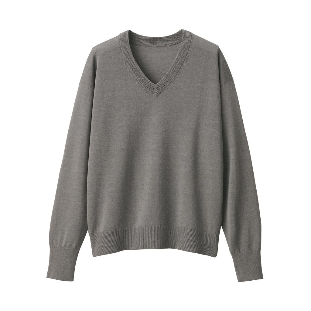 MUJI Hemp Blend Dark Mocha Size Size S Women's UV-Cut V-Neck Sweater, Brown, BA1OHA4S, Women's