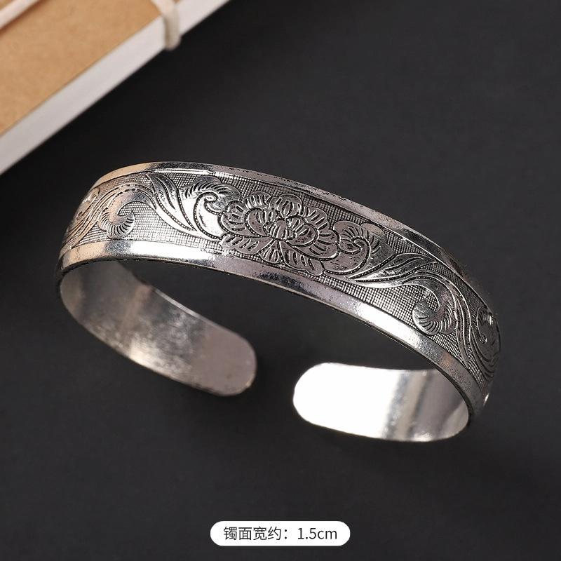 National Style Retro Hand-carved Bracelet Hand Ring Fashionable Court-style Personalized Open-ended Bracelet