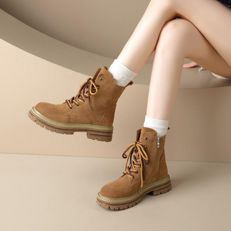 Martin boots women's new spring retro soft leather heightening tooling boots outdoor thick-soled desert short boots tide