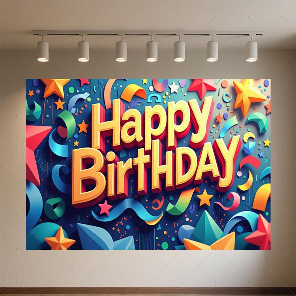 Colourful Happy Birthday Theme Backdrop Supplies 3D Ballon Background Banner Kids Birthday Party Decorations Photo Shoot Props