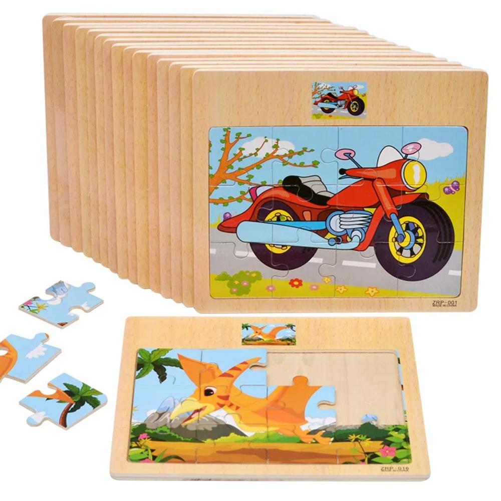 12 Pezzi Puzzle 3D in Legno per Bambini Animali dei Cartoni Animati e Traffico Educativi Giocattoli per Bambini All'Ingrosso