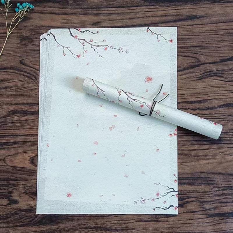 A5/A4 Elegant Zen Floral Double-Sided Full-Color Letter Paper, Hand-Painted Retro Style