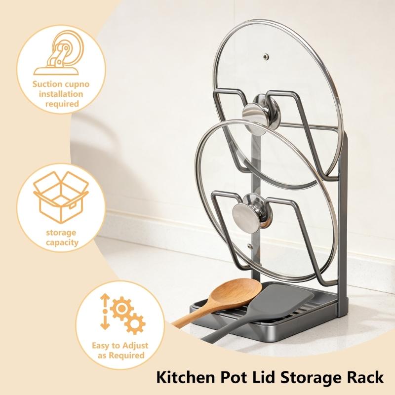 Double Deck Kitchen Organizers for Pot Covers and Cutting Boards with Suction Base for Easy Setups and Space Saving