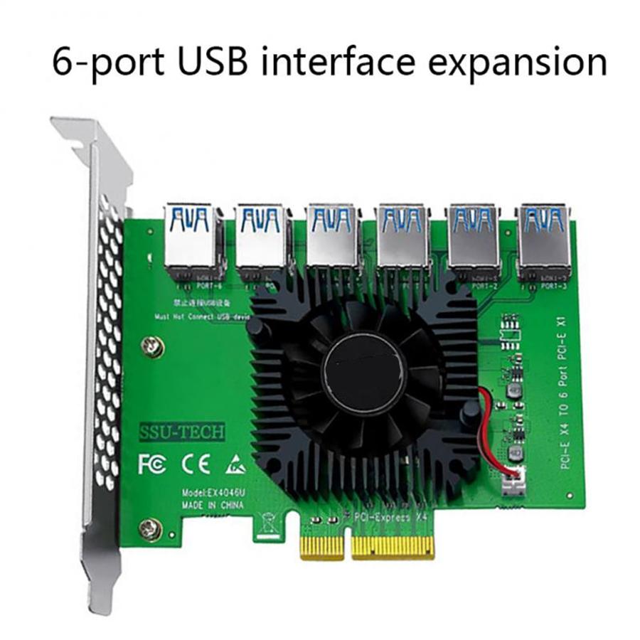 PCIE 1 to 6 PCI Express X4 20Gb 1 to 6 Riser Card Adapter PCI-E Slot 4X to 16X USB 3.0 Riser Extender For Bitcoin Miner Mining