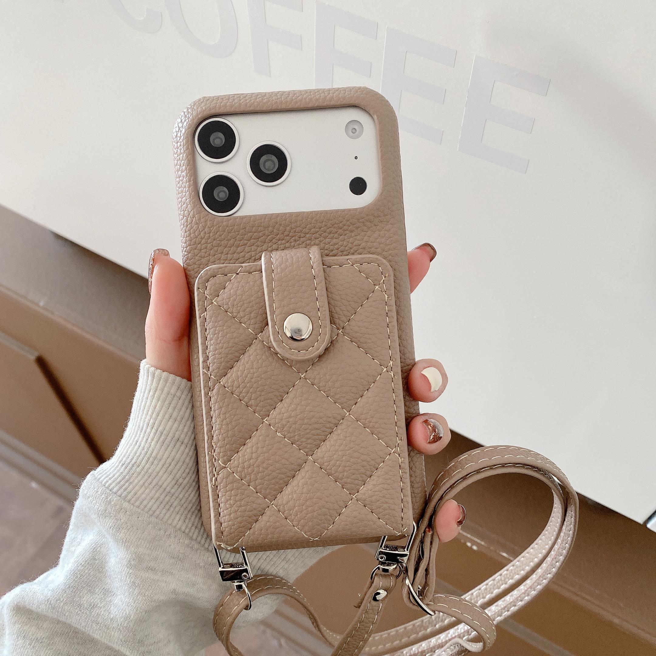 

Crossbody Magnetic Lychee Grain Diamond Pattern Leather Phone Case for iPhone 17 Pro Max 16 Plus 15 14 13 12 Flip Pocket Cover iPhone 15 Pro Max хакі