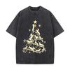 Golden Dachshund Christmas Tree Star Snowflake Design Vintage Distressed Loose Streetwear Tops For Campus Days