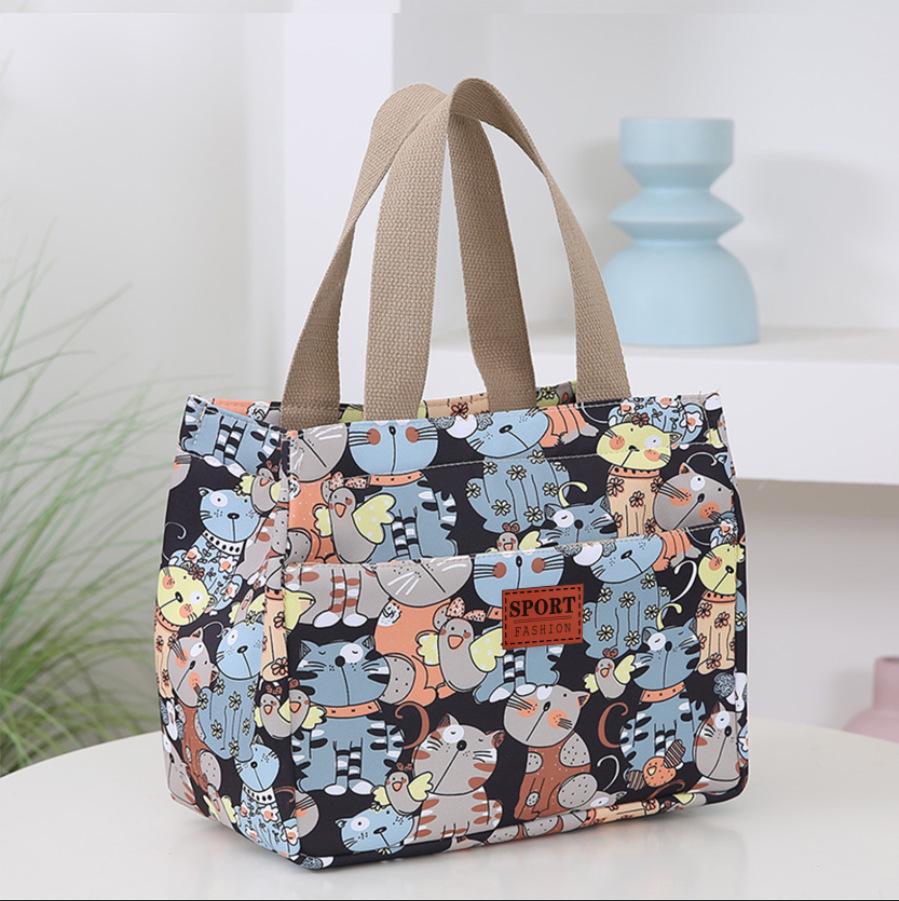 Large Cartoon Oxford Cloth Lunch Tote Bag - Thickened for Work & Commute