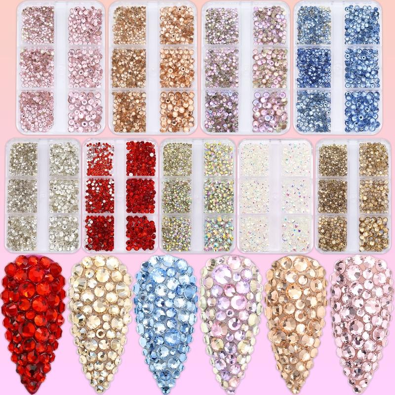 Glitter Rhinestones AB-Flat Back Shiny Stones Nail Art Decoration Mixed Sizes Nail Gems Crystal Strass Accessories