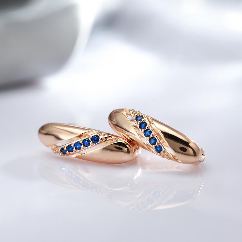 New Simple Blue Natural Zircon Earrings For Women  Rose Gold Ethnic Bride Wedding Earrings Stylish Vintage Jewelry