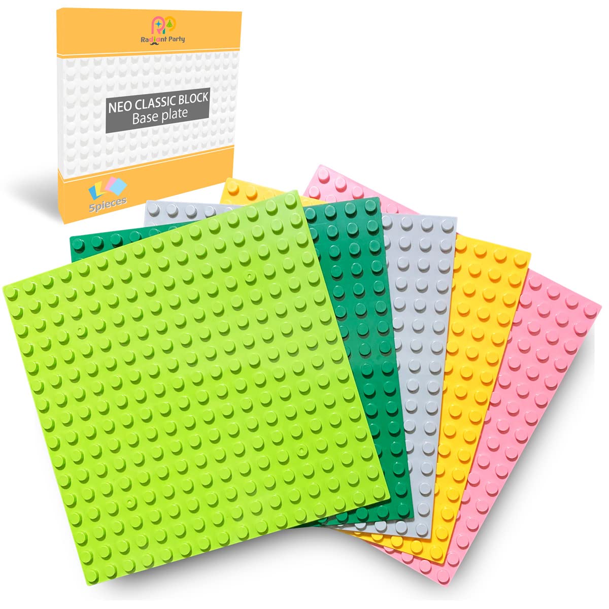 

Radiant Party Building Blocks, Duplo Anpanman Compatible Base Plates, 16x16 Dots, Set of 5 (1) (Green, Yellow-Green, Yellow, Pink, Gray)