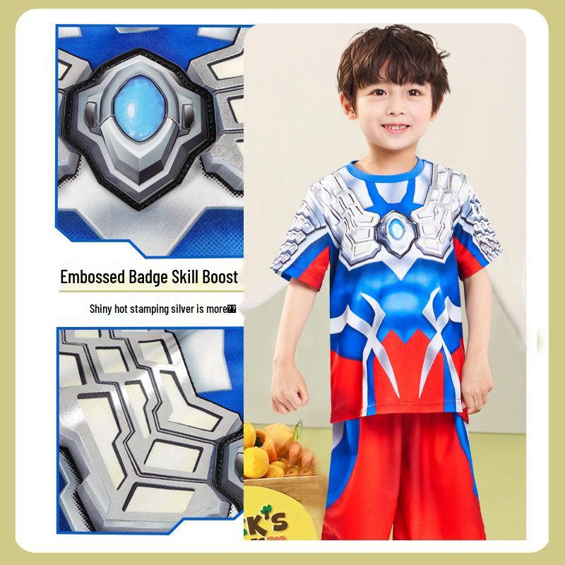 Zetton Ultraman Boys' Short Sleeve T-Shirt Set - Children's Spring/Summer Korean Style Two-Piece Outfit.