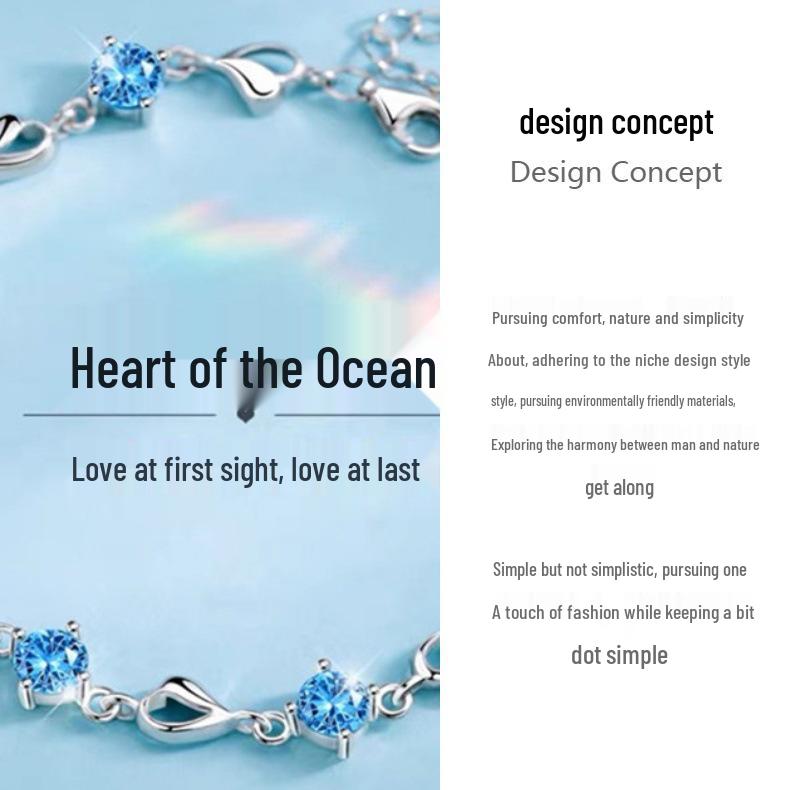 Heart of the Ocean: Blue, White, and Purple Diamond Bracelet & Necklace Set – Women's Elegant Design, Perfect for Birthdays & Valentine's Gifts