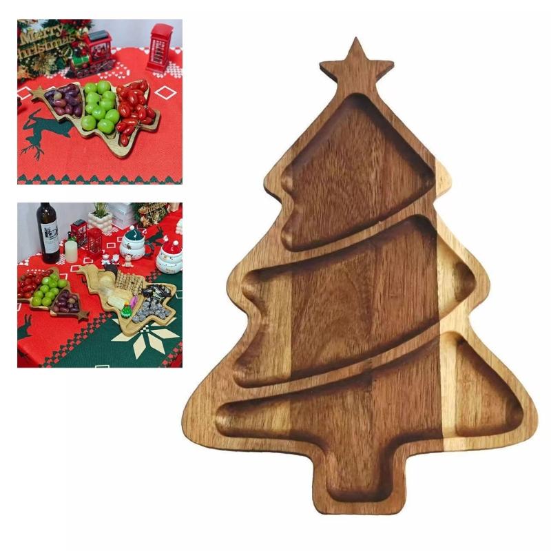 Festival Wood Tray Christmas Tree Design Holiday Dessert Platter Fruit Display Kitchen Decoration For Family Gatherings