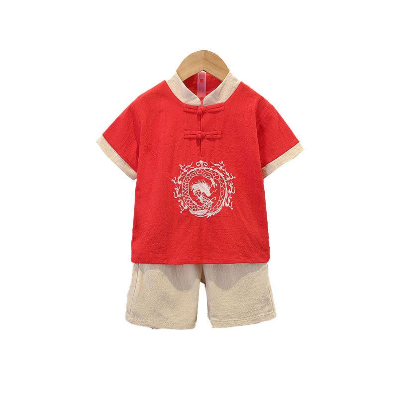 Boys Hanbok Suit Children's Summer Baby Short-sleeved Two-piece Flying Dragon Suit Small Fresh Chinese Style Children's Clothing