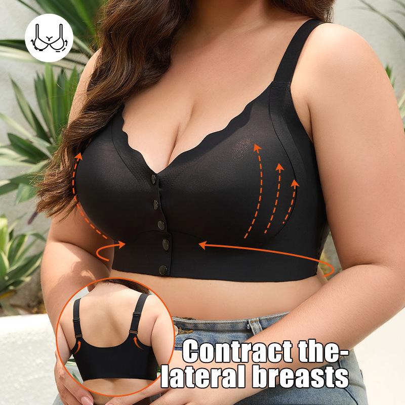 Breathable Front Buckle Seamless Underwear Thin Style Large Chest Small Plus Size Middle-aged and Elderly Women Comfortable No Ring Bra