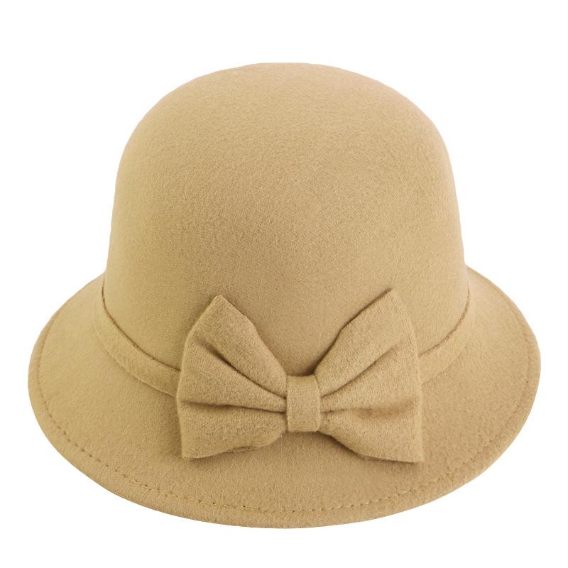 Premium women's wool hat, bow bowl hat, faux wool vintage pot hat JDL-
