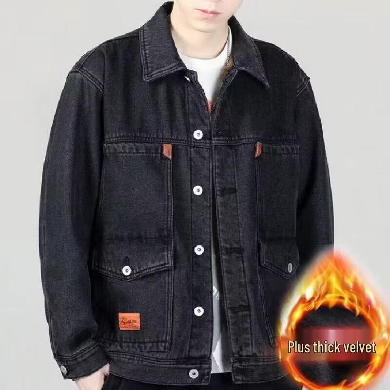 Men's Wear-Resistant Plus Velvet Denim Jacket: Autumn & Winter, Heavyweight, Dirt-Resistant, Loose, Versatile, Casual, American Trend.