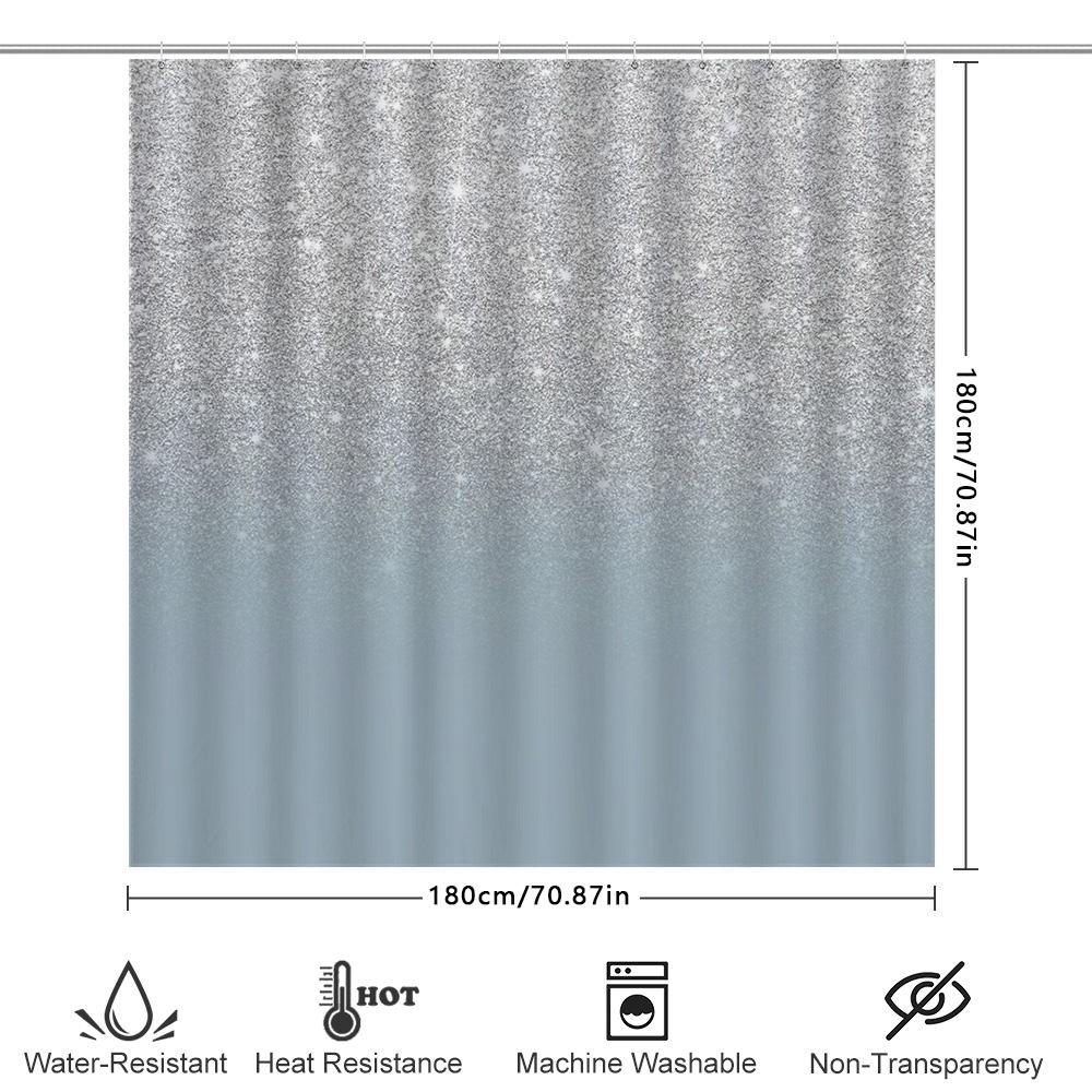 Modern Bathroom Decor Shower Curtain Set Sparkly Blue Ombre Design For Bathrooms Durable Polyester Fabric Easy Installation With