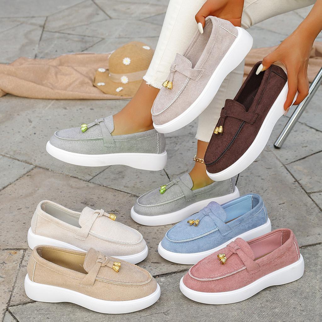 Fall Plush Suede Casual Loafers For Women With Low Heel And Rubber Sole