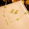 Vintage Turquoise Flower Gold Plated Chain Stainless Steel Necklace Earrings Bracelet Set Fashion Unique Accessories