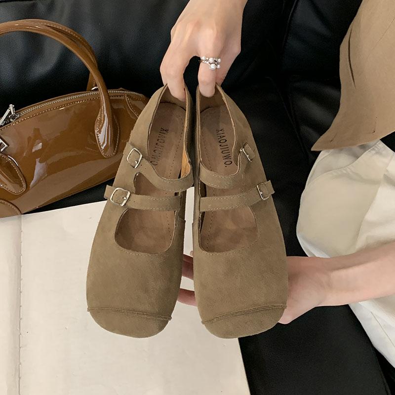 Fashion Fashion Buckle Strap Women Mary Janes Flats Shoes Female Square Toe Footwear Shallow Ladies Flats With Shoes
