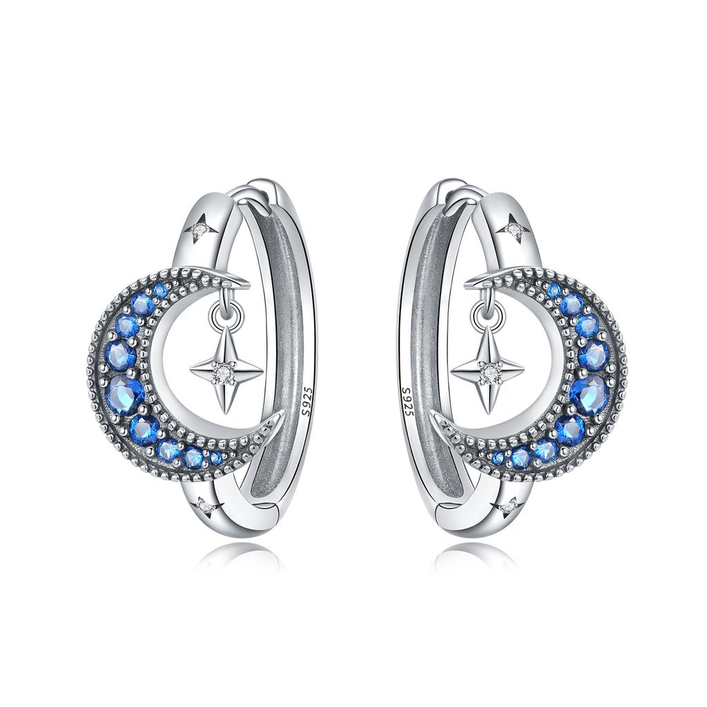 925 Silver Mysterious Star Moon Earrings Jewelry Versatile Hoop Earrings For Women Jewelry Birthday Party Fine Gifts
