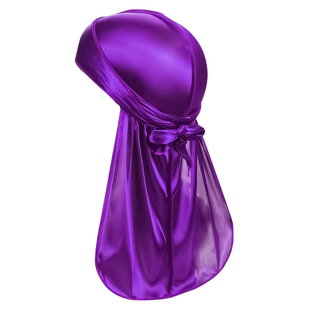 Men's Simulation Silk Solid Color Silk Satin Long Tail Braid Street Personality Comfortable Pirate Hat Elastic Headscarf