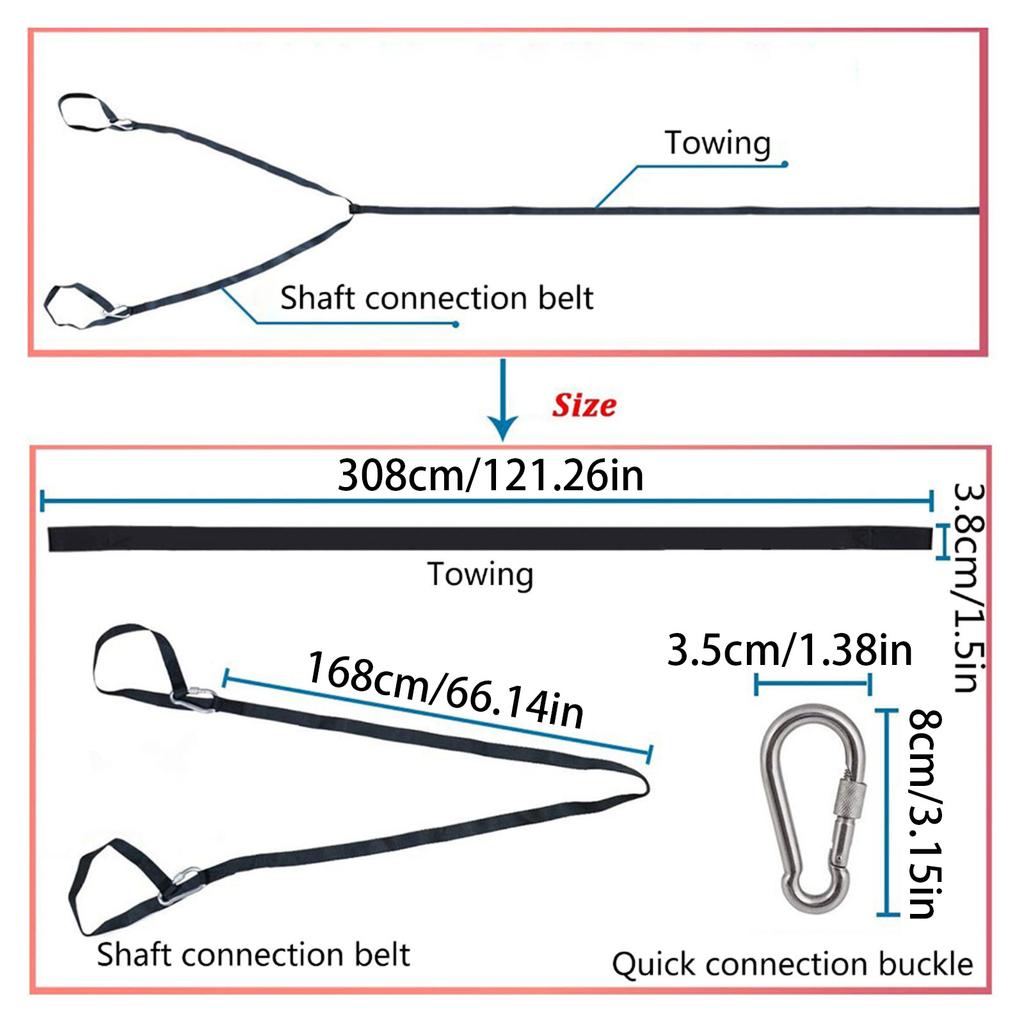 Snowmobile Motorcycle Car Vehicle Boat-Tow Rope Strap with Hooks Emergency Heavy Duty Hauling Pulling Line Road Recovery