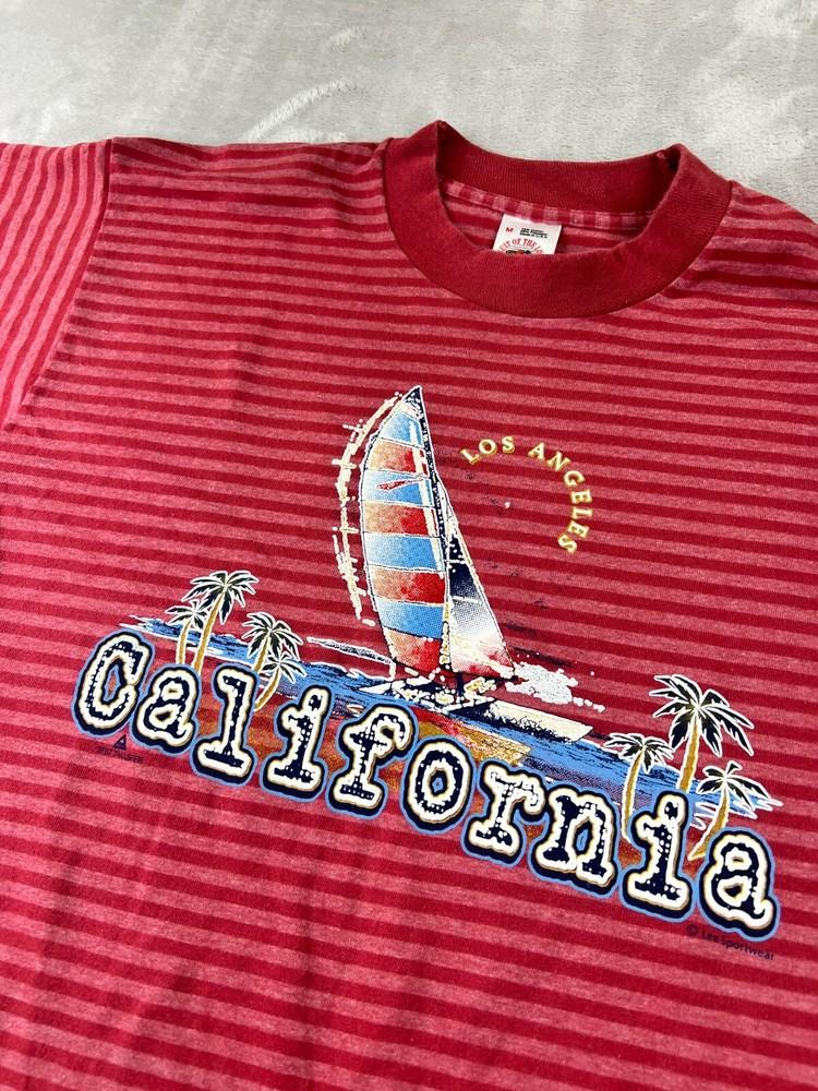 

Vintage 90s California Shirt Men#039s M Single Stitch Sailing Beach Striped Red Unisex T-Shirt XXXL