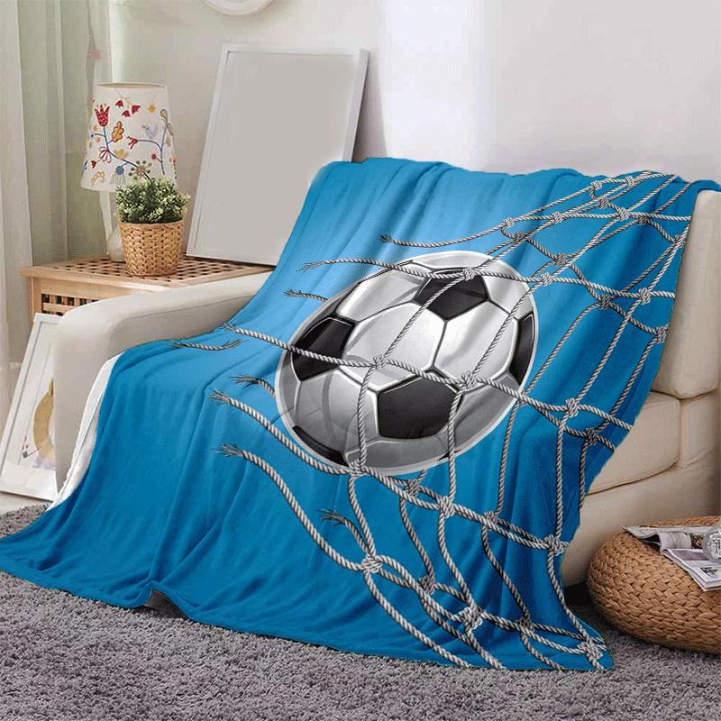 1pc Football Printing Lightweight Flannel Blanket, Comfortable and Warm Blanket, for Camping Sofa Bed and Couch Office, in All Seasons