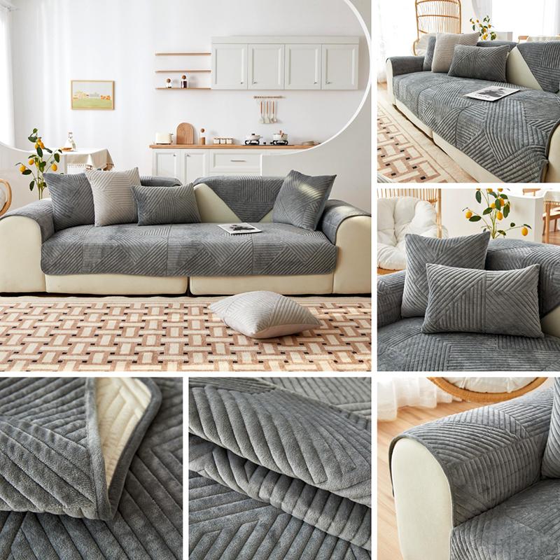 Solid Plush Sofa Covers Stripe Sofa Cushion Home Decor Armchair Towel Furniture Seat Cover Corner Sofa Slipcover for Living Room