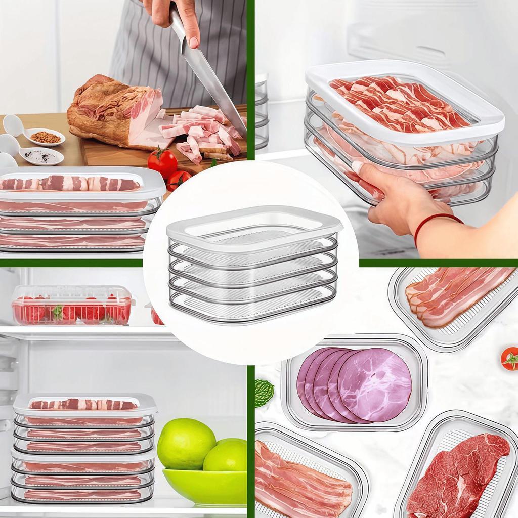 Multi-layer Sealed Refrigerator Storage Box for Cooked Meat and Bacon with Lid - Transparent and Fresh-keeping
