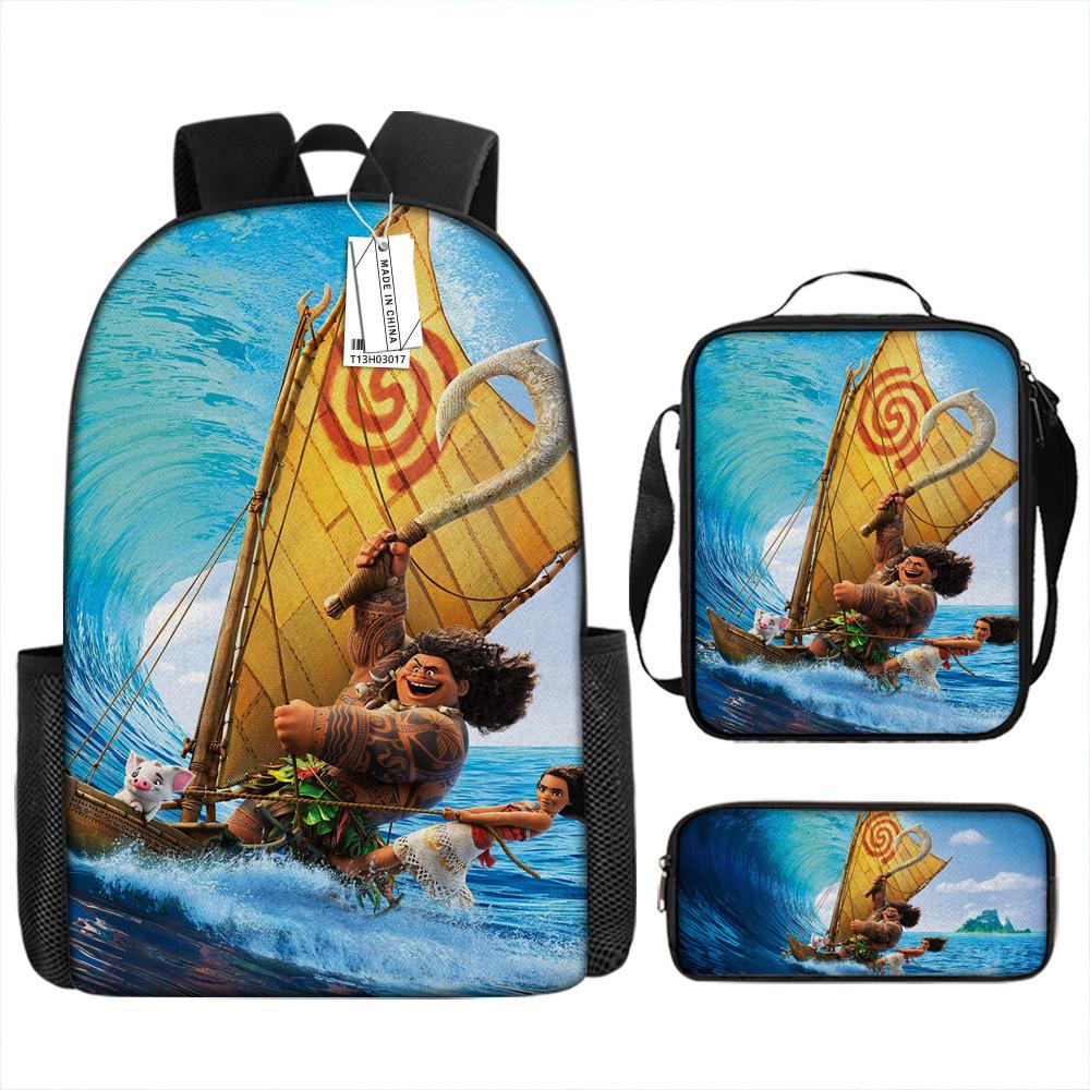 Moana Printed Backpack Large Capacity Sports Backpack Primary And Secondary School School Bag Three-Piece Set