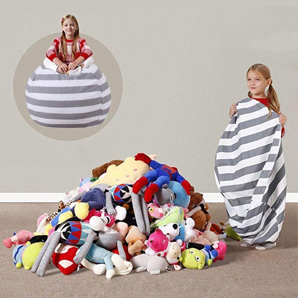 Round Plush Toy Organizer Stripe Toys Storage Bean Bag Multi-purpose Animal Toys