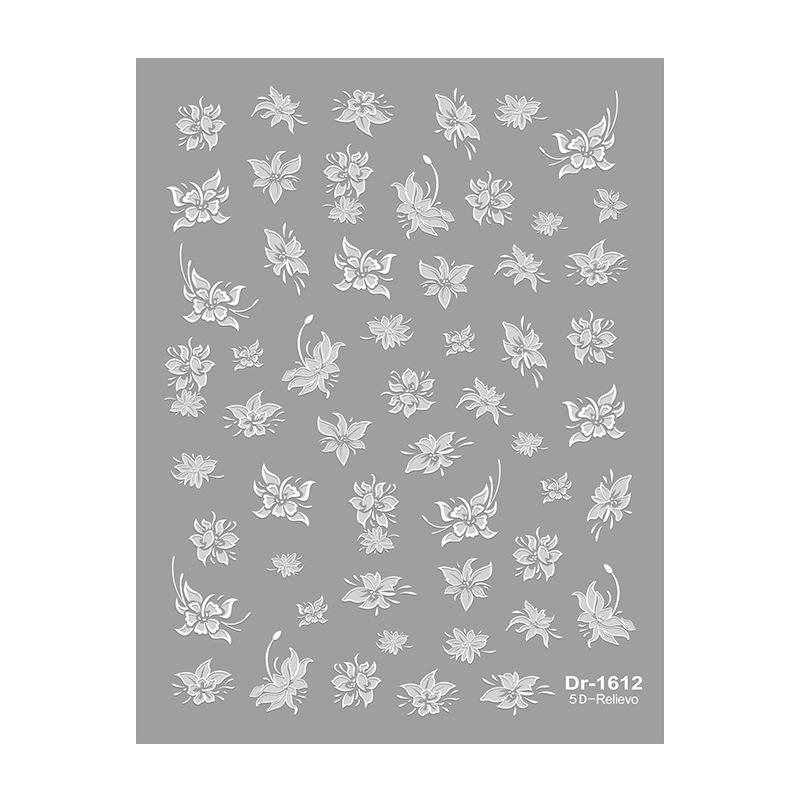 White Floral 5D Embossed Nail Art Stickers - DR1613