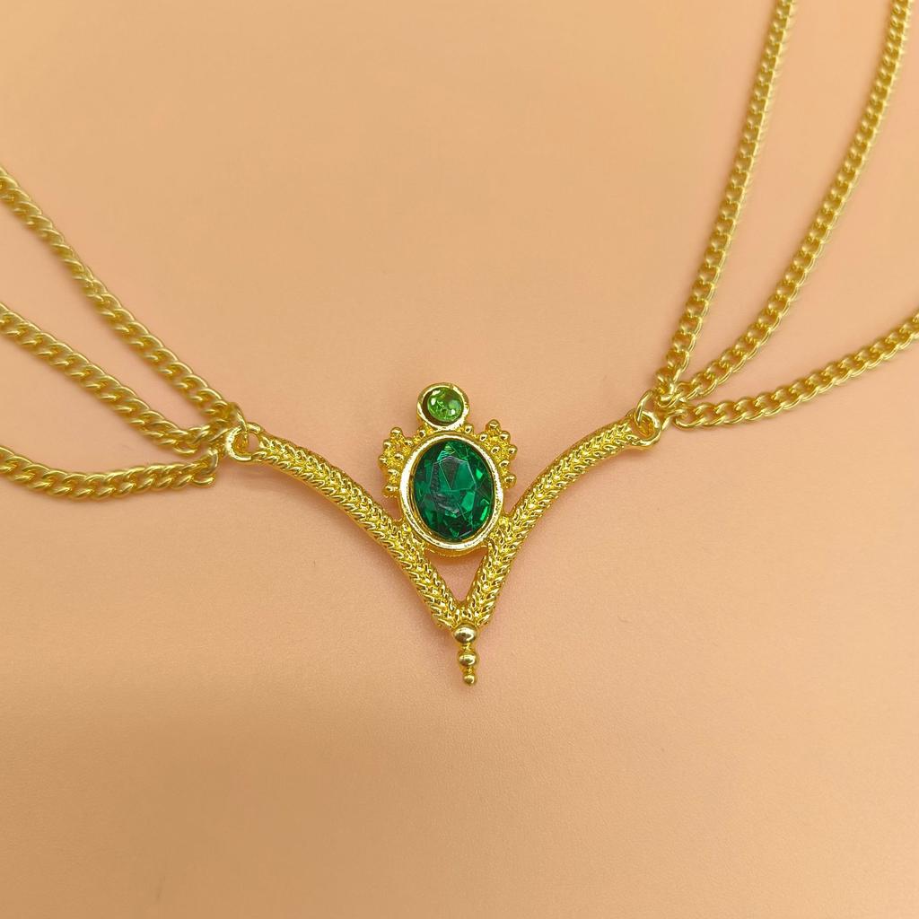 Fashion Bride Headdress Gold Chain Personality Ethnic Style Green Pendant Tassel Headdress Head Chain