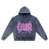 DTG print Knitted Denim Zip-Up Hoodie Japan Samurai Brother Print Zipper Hoodies  