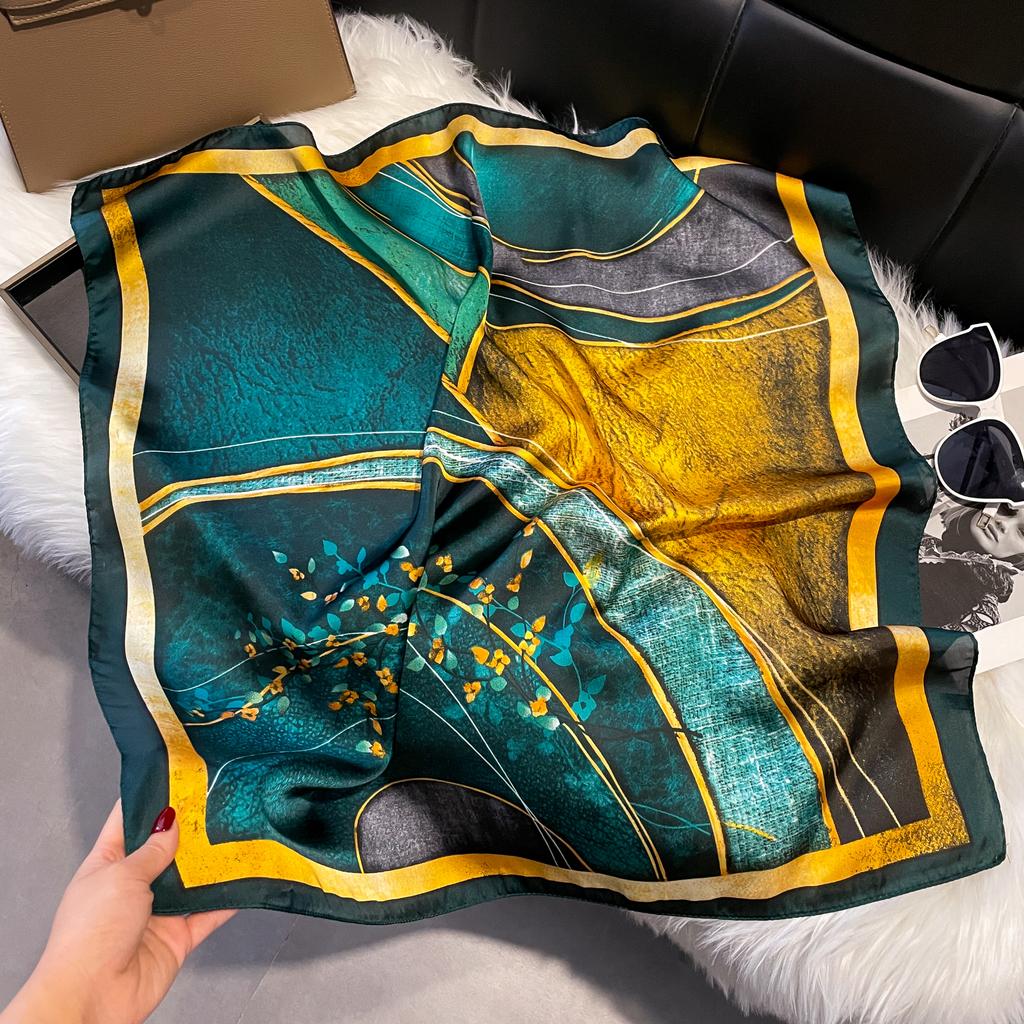 Luxury Fashion Print 70*70cm Silk Square Scarf Women Soft Satin Hairband Neckerchief Tie Female Headband Foulard Bag Ribbon