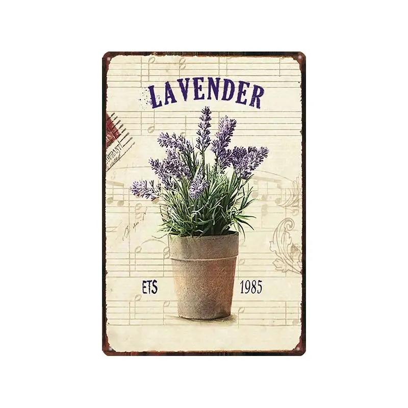 Trädgård Lavendel Metallplåtskyltar Plåt Lila Blomma Bondgård Plakett Väggkonst Hem Vintage Kaffeklubb Dekoration Vängåva