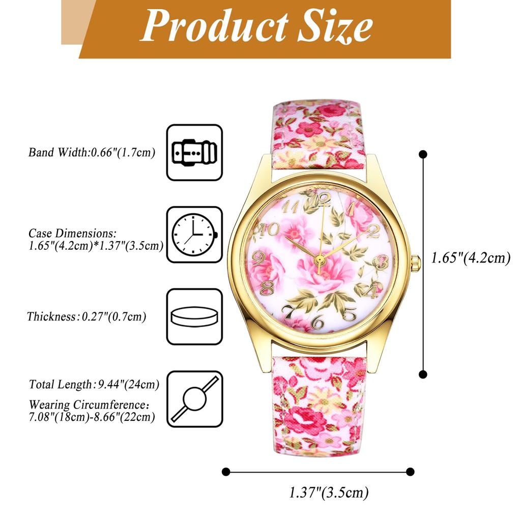 Bohemian Floral Watch with PU Leather Floral and Petal Analog Quartz Watch with Adjustable Arabic and Stylish Perfect Gift for and Christmas Women's