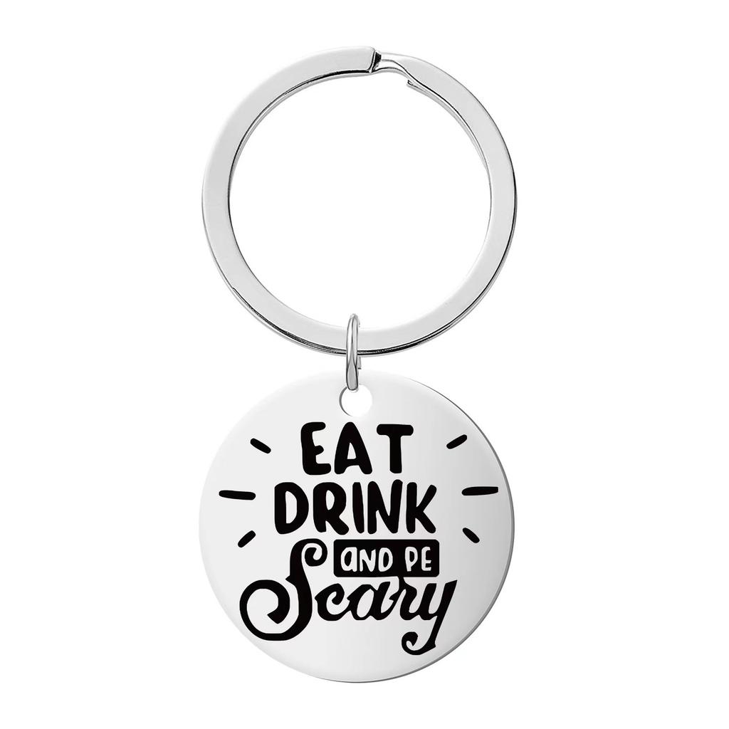 Halloween Keychain Pendant Stainless Steel Laser Engraved Round Tag Hanging Ornament Jewelry Stainless Steel Keychain for Backpack Bag Pendant