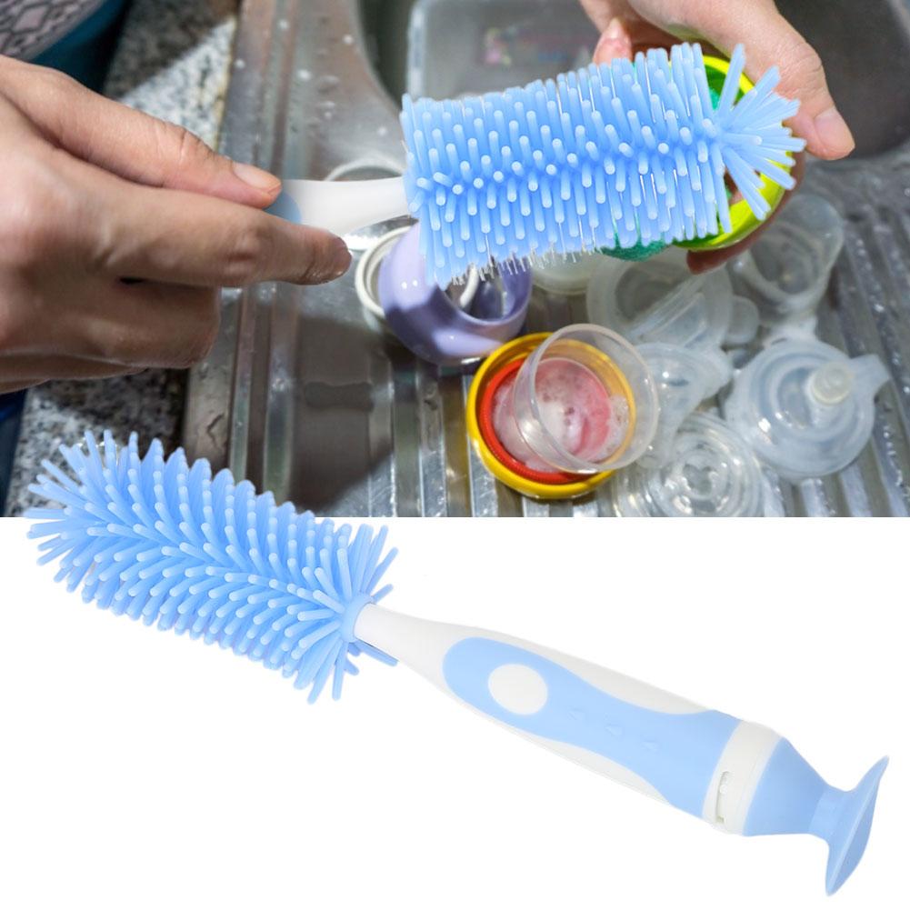 Baby Milk Bottle Cup Cleaner Silicone 360 Degree Cleaning Baby Bottle Cleaner Brush (Blue)