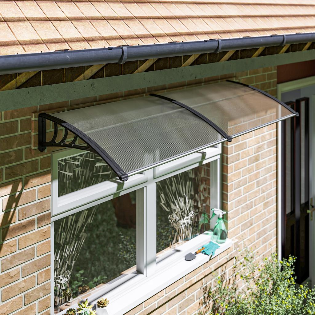 Front Door Canopy Outdoor Awning Aluminium Rigid Plastic Polycarbonate Rain Shelter UV Water Rain Resistant 75 X 195 Cm White