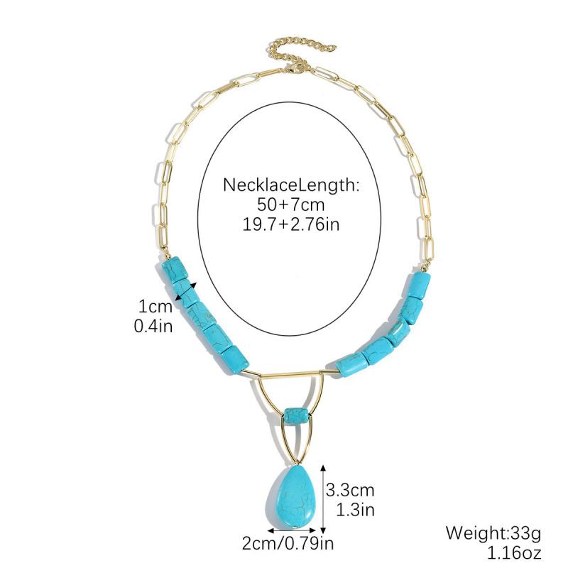 Turquoise Stone Beaded Necklace With Water Drop Pendant Blue Green Beads Layered Look Daily Jewelry For Women Casual Commuter Style 41-50 Cm