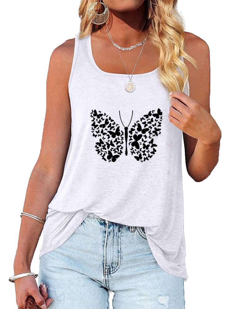 Women Fashion Print Sleeveless Top Summer Casual Round Collar T-shirt Pullover Loose Ladies Tank Top