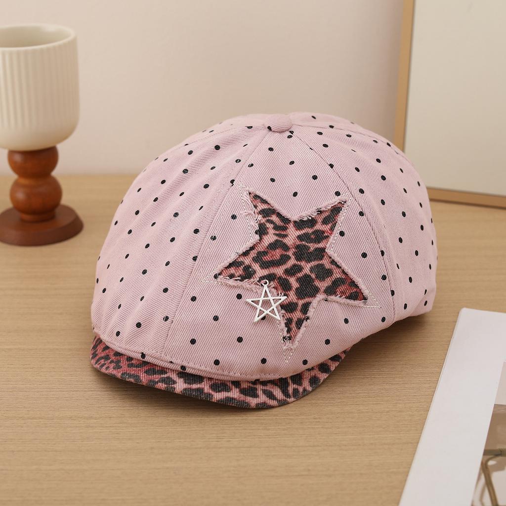 Retro Hat Women's Autumn Winter Fashion Comfortable Casual Versatile Beret Hat Polka Dot Star Hat